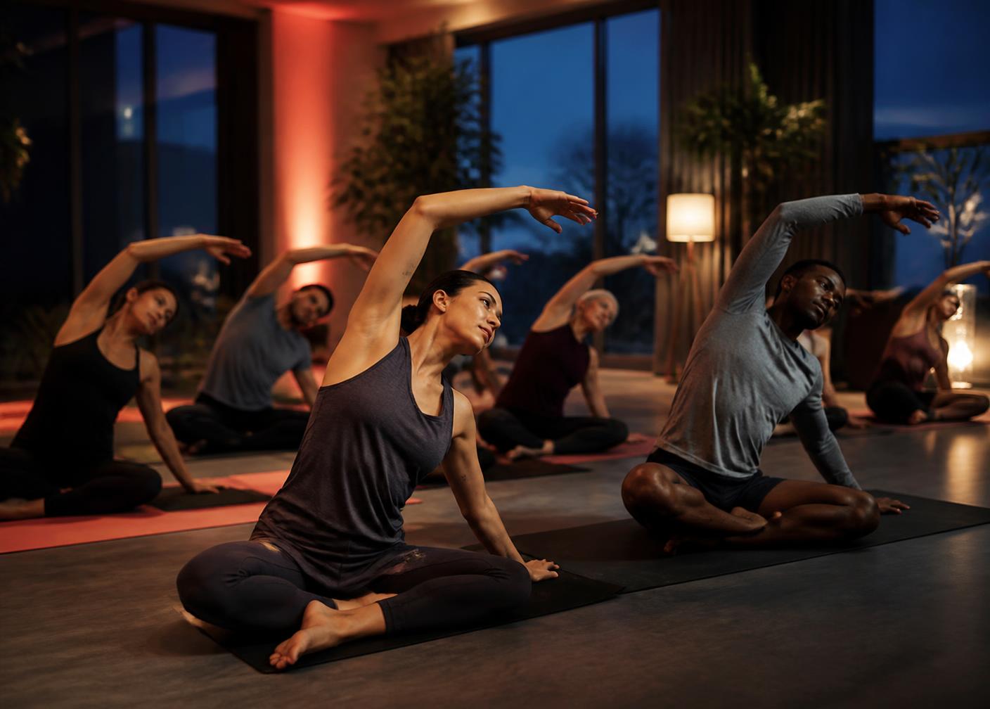 Evening mobility class in a Boca wellness studio